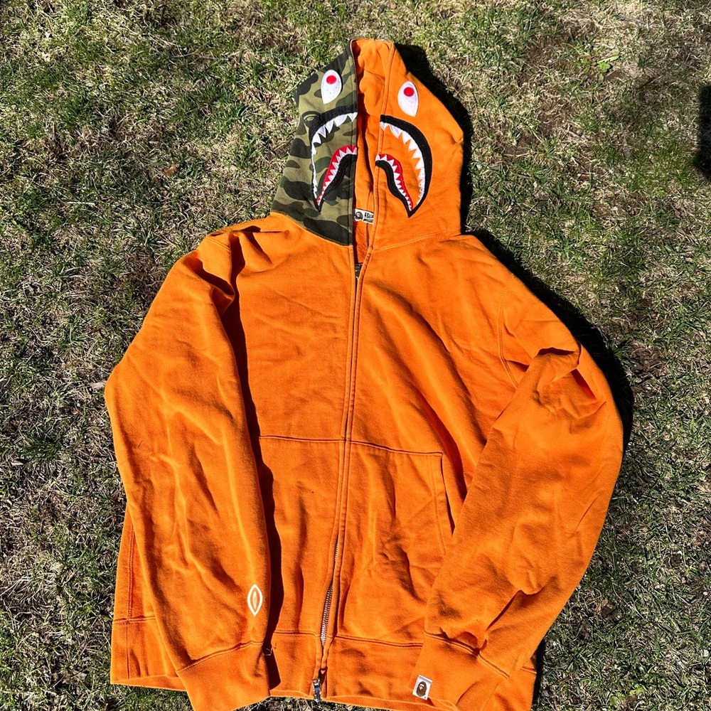 Bape Orange Shark Hoodie,  , 2XLVibrant Orange Hooded Outdoor Jacket